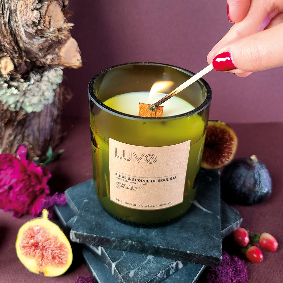 Fig & Birch Bark  Wooden Wick Scented Candle